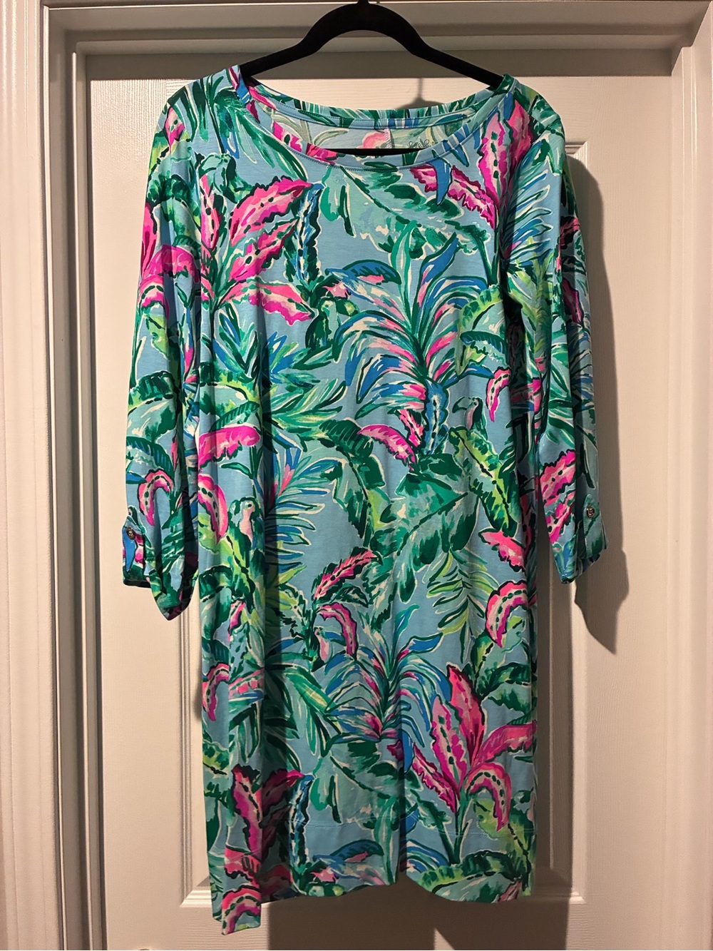 Lilly Pulitzer Turquoise Floral Long Sleeve Shift Dress